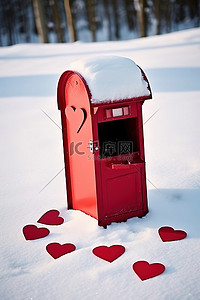 天气背景图片_红色邮箱，雪中剪出心形