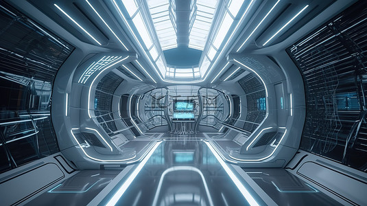 3d 渲染中的未来太空飞船室内设计