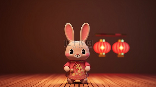 方可爱背景图片_可爱的兔子和充满活力的中国灯笼照亮了中秋节庆祝活动 3D 渲染图像