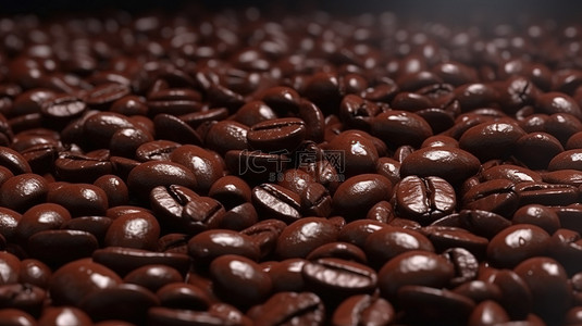 面点和烘焙背景图片_3D 渲染的真实咖啡豆深色烘焙背景