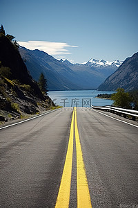 湖光山色背景图片_一条通往湖光山色的路