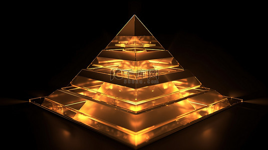 几何元素元素背景图片_黑暗抽象背景上发光的金色金字塔的 3D 渲染