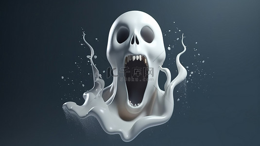万圣节装饰设计可怕的白色幽灵，在 3D 渲染插图中伸出舌头
