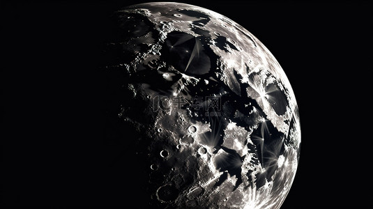 NASA 配备的元素在黑色背景下创建月球的 3D 渲染