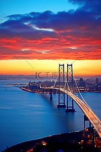 海上大桥背景图片_日落时的海上桥梁