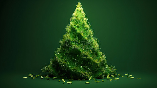 用 3d 渲染的圣诞树照亮的绿色背景