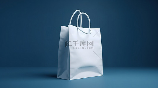 3d 渲染的蓝色表面上的白色购物袋