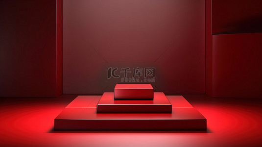 红色阳光背景图片_抽象红色3D方块产品摄影的简单显示背景