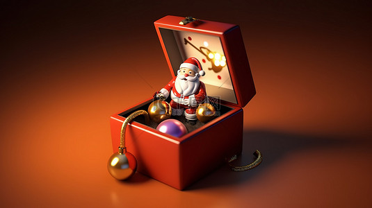 礼物盒礼盒背景图片_打开的礼物盒装饰着圣诞老人和圣诞小玩意，祝你圣诞快乐，新年快乐 3d