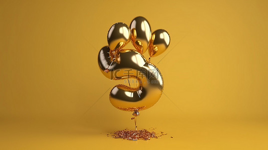 金色气球问候背景，以 3D 渲染的幸福风格庆祝 3 岁生日