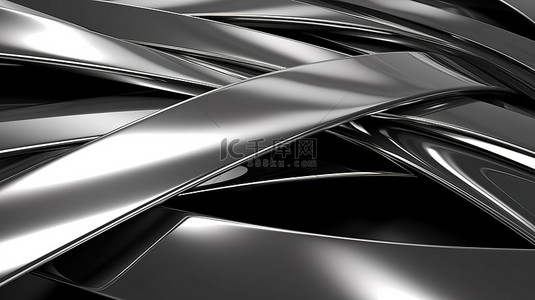 优雅的镀铬几何 3D 金属条背景，灰色色调和有趣的形状