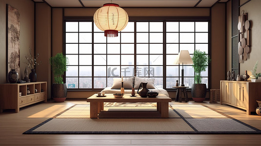 当代日式客厅融合了现代设计元素榻榻米地板和环境照明