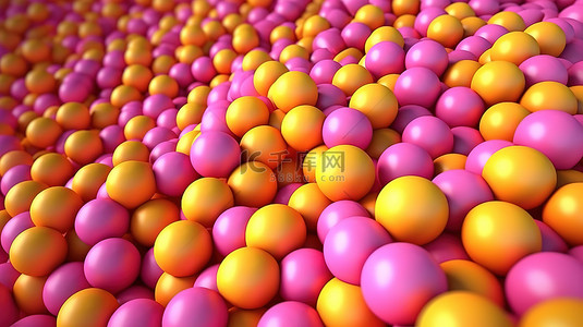 糖果几何背景图片_各种粉色和黄色抽象球体的充满活力的 3D 图像