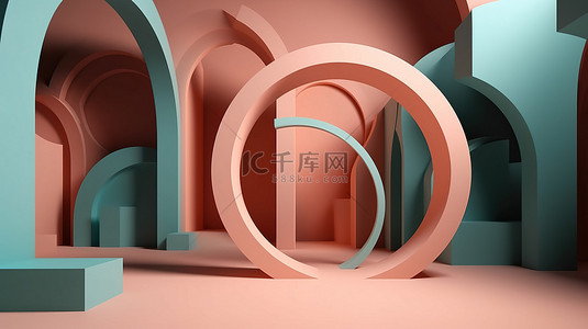 产品展示背景抽象 3d 渲染与半圆和几何形状