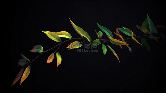山茶花树背景图片_优雅明亮的树枝在黑色背景上以 3D 形式生长，令人惊叹的 3D 渲染