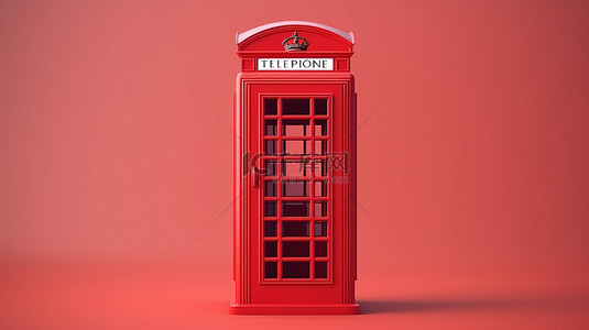 3D 渲染中英国电话亭的简约低聚插图