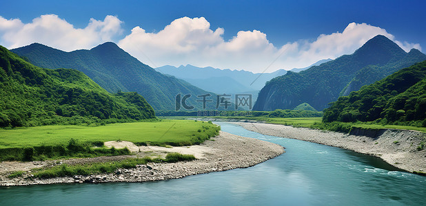 河流背景图片_流经山脉的河流的照片