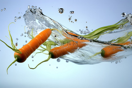 青萝卜红萝卜背景图片_三种蔬菜被淹没在水里，溅起水花