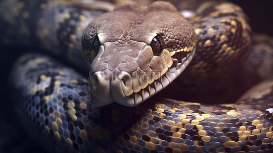 与蟒蛇近距离接触的 3D 插图