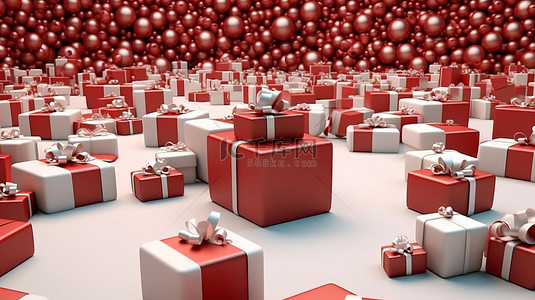 3D 渲染的圣诞场景，配有节日礼物和装饰