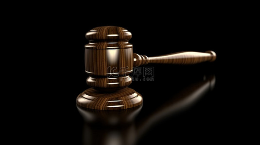 法院开庭背景图片_黑色背景上单独站立的法官木槌的 3D 渲染