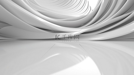 3d 渲染中闪闪发光的白色和银色波浪带的透视线纹理背景