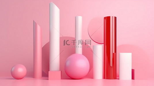 彩色棱镜背景图片_粉红色棱镜和圆柱体场景的简化抽象排列 3D 渲染