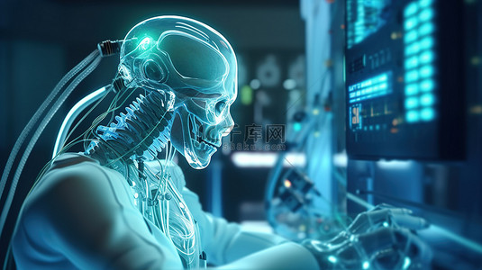 创新医疗技术 3D 渲染机器人诊断与 C 臂机