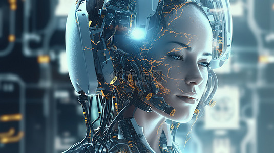 女性机器人通过3D渲染和网络图形展示展示工业技术