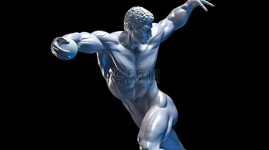 铁饼姿势中男性人物的 3D 渲染，展示肌肉体质