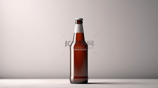 3D 渲染的空白白色标签棕色啤酒瓶模型