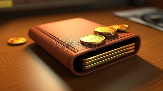 钱包弹窗背景图片_3D 渲染插图图像卡硬币钱包高效商业和经济的重要组成部分