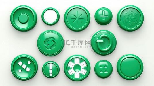 化学绿色背景图片_3D 插图白色背景，包含 9 个绿色和白色的药房图标