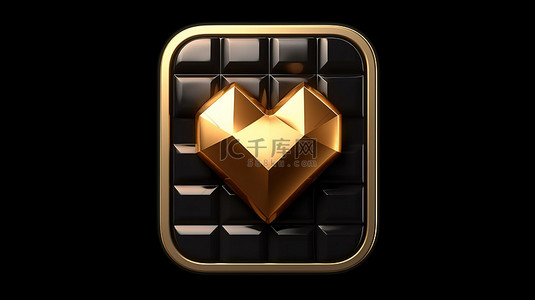 金色爱心背景图片_金色的低聚心形图标 3D 渲染的 ui ux 元素