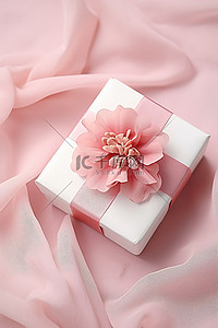 带有粉色花朵装饰的小礼盒
