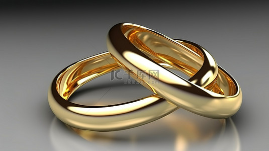 代表团结的两个金结婚戒指的 3D 渲染