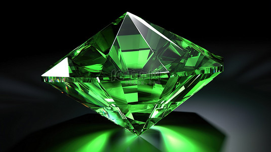 黑色背景上令人惊叹的祖母绿钻石的 3D 渲染