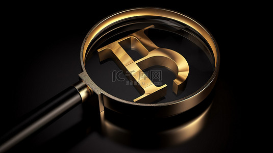 黑金投资金融背景图片_黑色背景放大镜的 3D 插图放大的金色百分比符号代表最佳投资机会