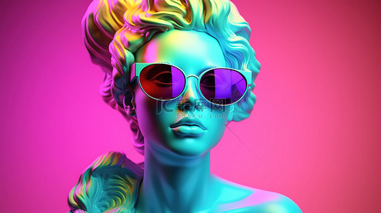 时尚女神背景图片_现代波普艺术风格太阳镜中维纳斯女神的 3D 插图