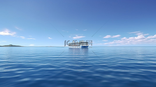 完美的蓝色大海背景与游轮的 3d 渲染