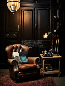 复古室内背景图片_房间里有一把椅子和沙发