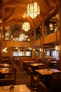 平面餐厅背景图片_这是一家大餐厅，有天花板照明和宽阔的平面