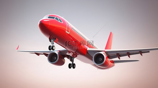 红色高容量客机的 3d 插图