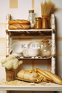烘焙架子背景图片_一个装有面包的木架子