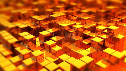 秋天墙壁上的橙色立方体抽象 3d 渲染