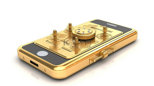 金融功能背景图片_白色背景下具有网上银行安全功能的电话的 3D 孤立插图