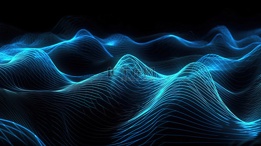 闪烁图案背景图片_黑色和蓝色发光棒在 3d 渲染抽象波浪图案中的背景