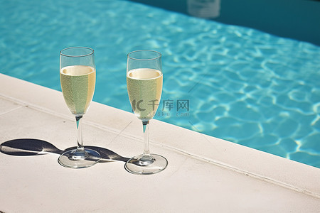 休息的背景图片_纽约游泳池旁的两杯香槟