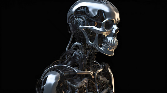 黑色背景下 x 射线 3d 渲染中的人工智能机器人或机器人