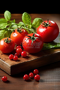 桌上的红番茄和石榴